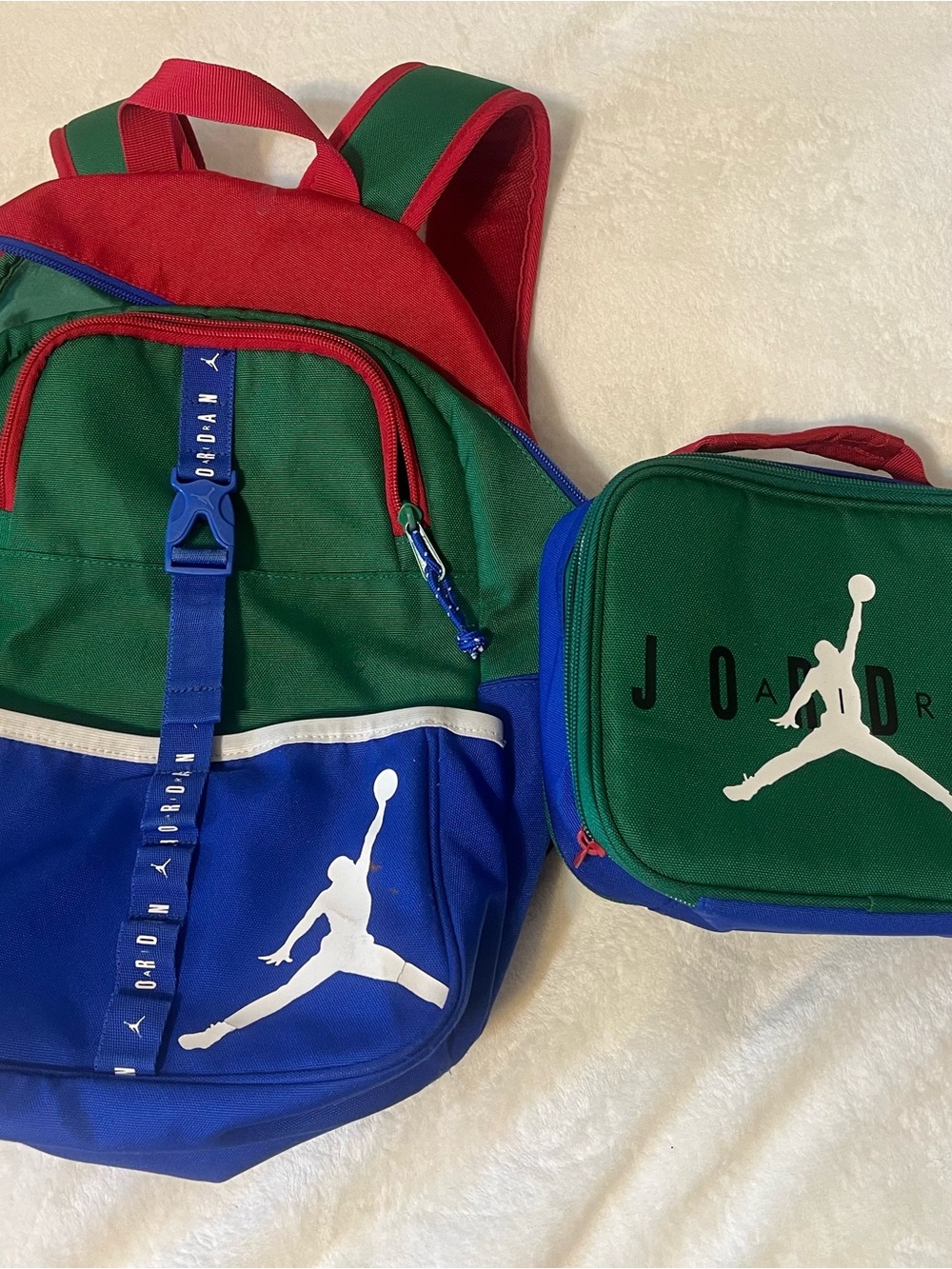 Jordan Kids Backpack and Lunch Bag Set - Blue, Green, Red